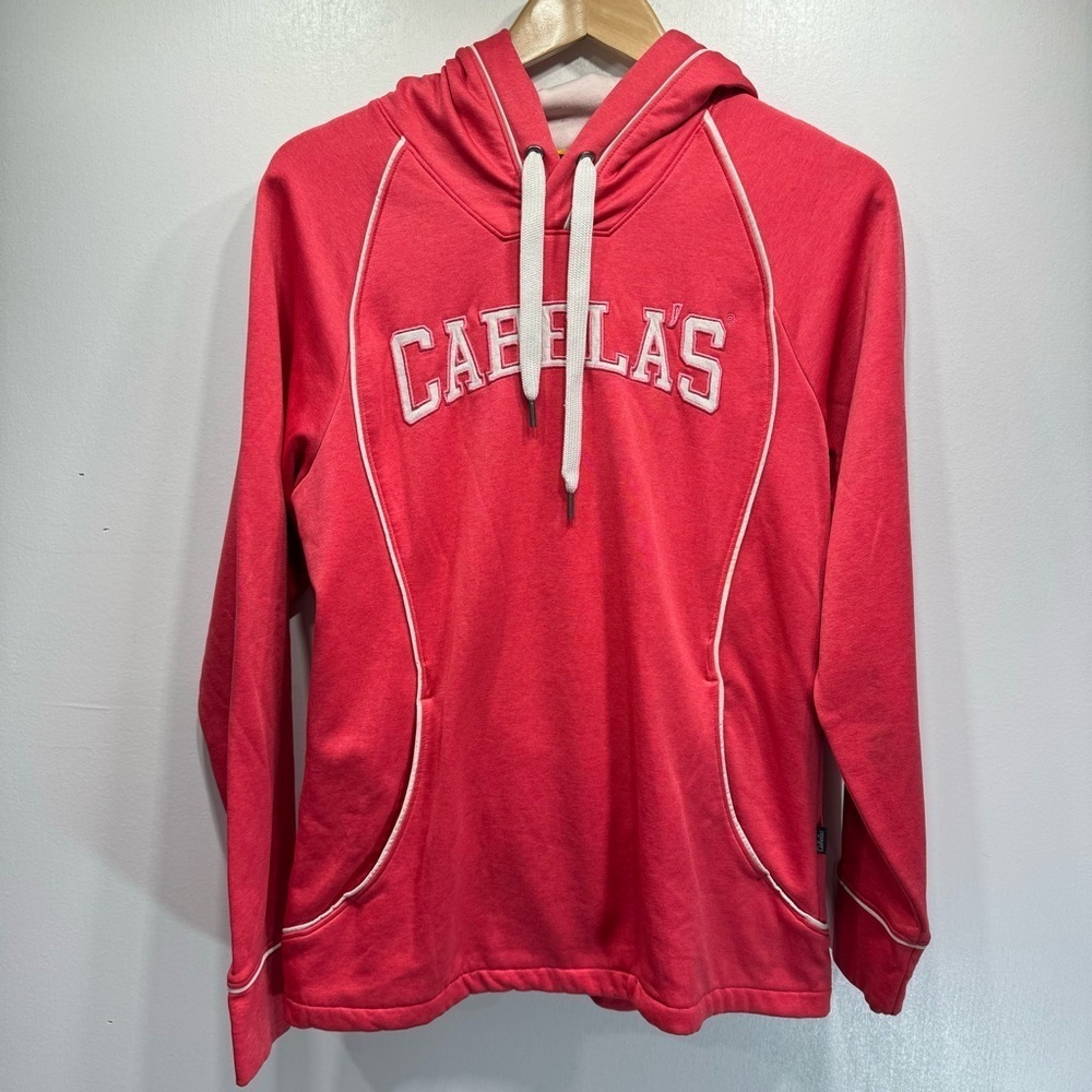 Cabela’s Coral Pink with White Piping and Embroidered Logo Hooded Sweatshirt M